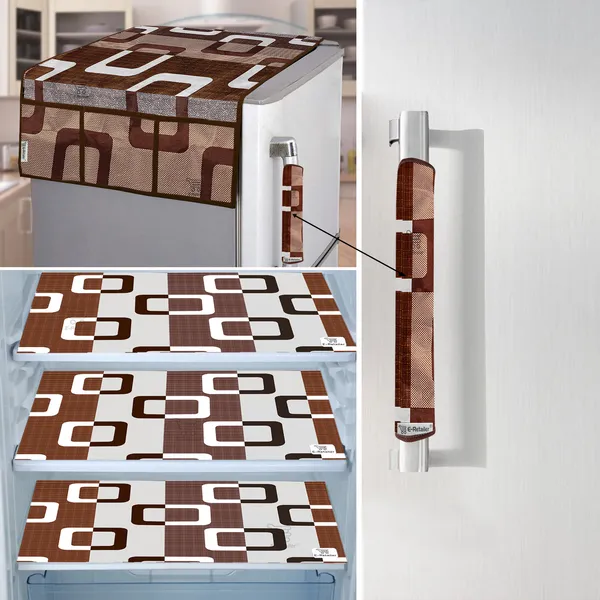 Brown_3-Layer_PolyesterFridge_Top_Cover_&_Fridge_Handle_Cover_&_3_Pc._Fridge_Mat_Set_For_Home