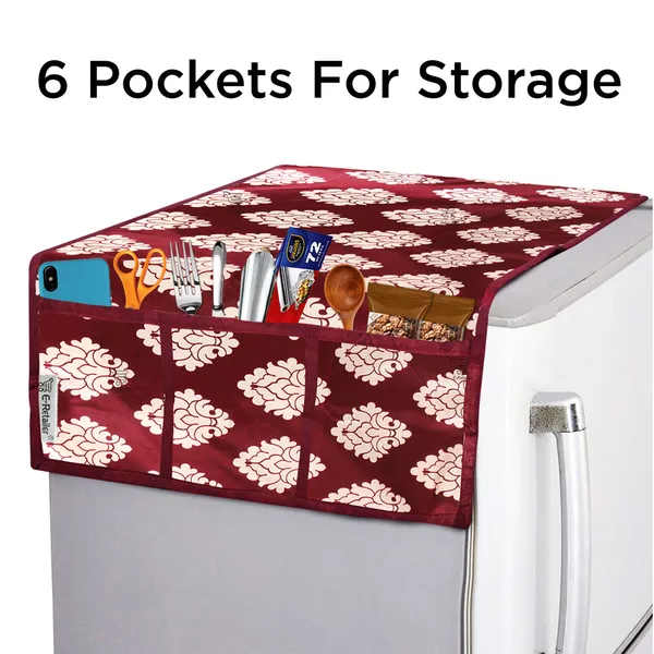 Maroon_3-Layer_PolyesterFridge_Top_Cover_&_Fridge_Handle_Cover_&_3_Pc._Fridge_Mat_Set_For_Home
