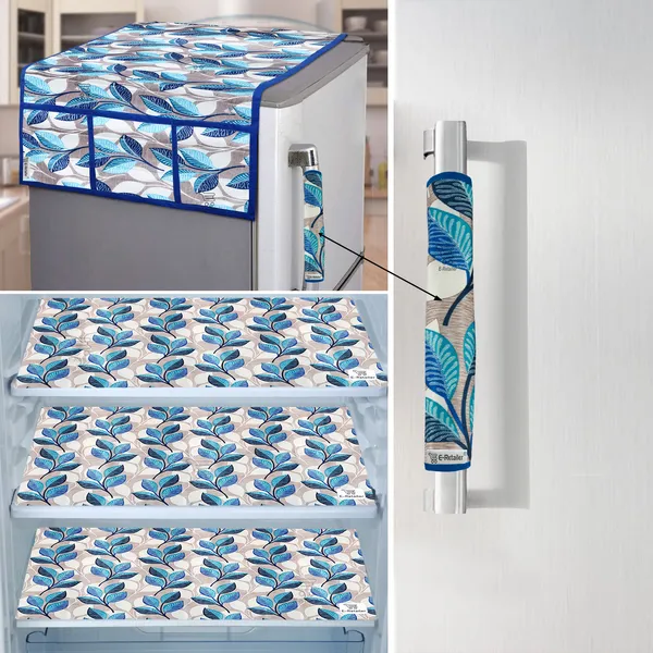 Blue_3-Layer_PolyesterFridge_Top_Cover_&_Fridge_Handle_Cover_&_3_Pc._Fridge_Mat_Set_For_Home