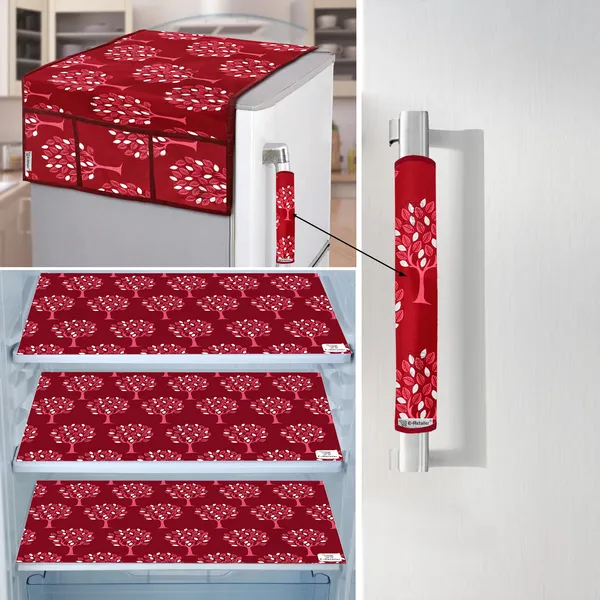 Maroon_3-Layer_PolyesterFridge_Top_Cover_&_Fridge_Handle_Cover_&_3_Pc._Fridge_Mat_Set_For_Home