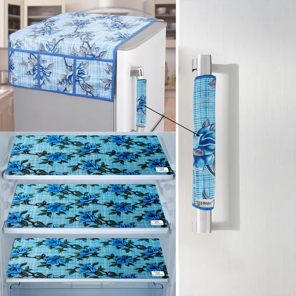 Blue_3-Layer_PolyesterFridge_Top_Cover_&_Fridge_Handle_Cover_&_3_Pc._Fridge_Mat_Set_For_Home