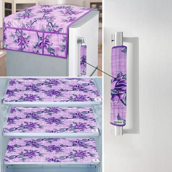 Purple_3-Layer_PolyesterFridge_Top_Cover_&_Fridge_Handle_Cover_&_3_Pc._Fridge_Mat_Set_For_Home
