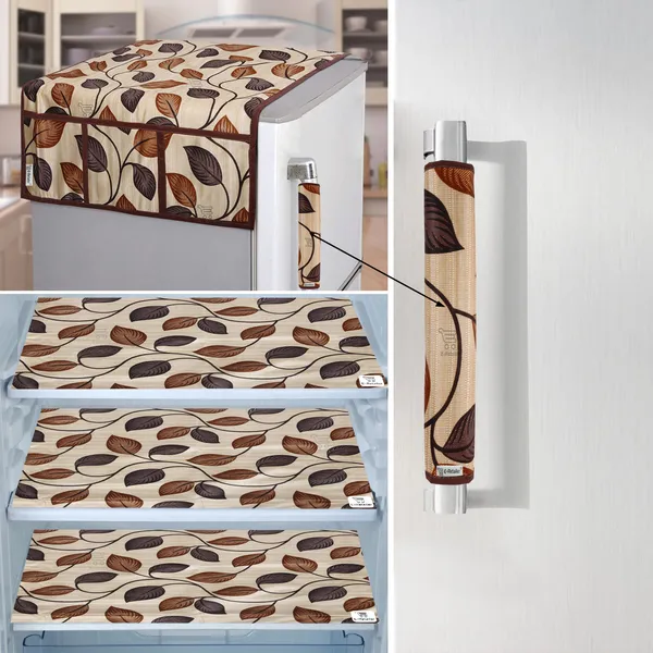 Brown_3-Layer_PolyesterFridge_Top_Cover_&_Fridge_Handle_Cover_&_3_Pc._Fridge_Mat_Set_For_Home