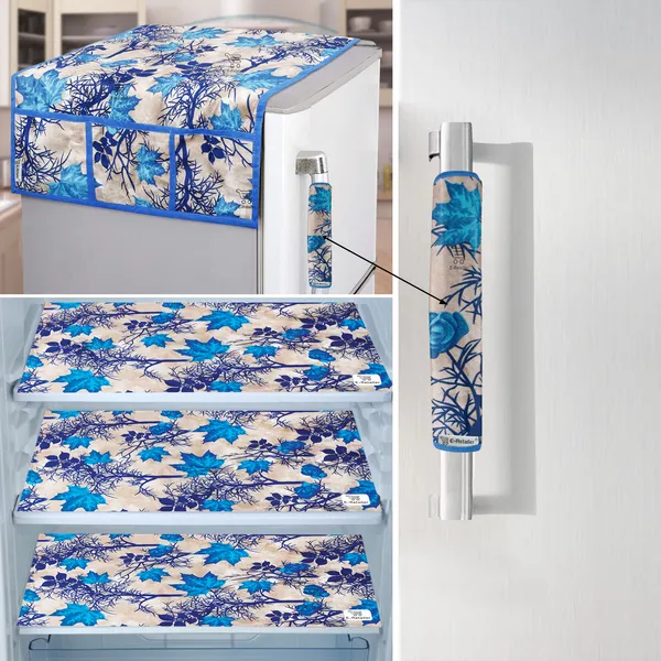 Blue_3-Layer_PolyesterFridge_Top_Cover_&_Fridge_Handle_Cover_&_3_Pc._Fridge_Mat_Set_For_Home