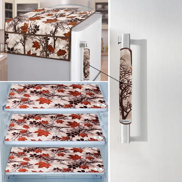 Brown_3-Layer_PolyesterFridge_Top_Cover_&_Fridge_Handle_Cover_&_3_Pc._Fridge_Mat_Set_For_Home