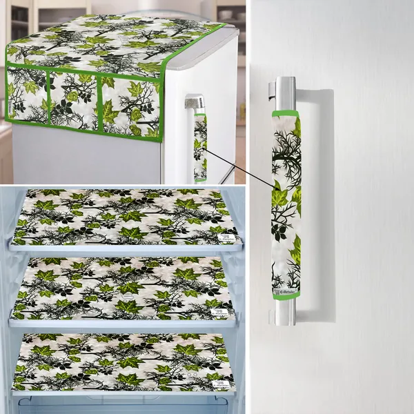 Green_3-Layer_PolyesterFridge_Top_Cover_&_Fridge_Handle_Cover_&_3_Pc._Fridge_Mat_Set_For_Home