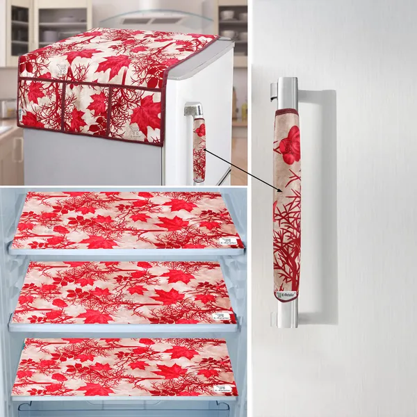 Red_3-Layer_PolyesterFridge_Top_Cover_&_Fridge_Handle_Cover_&_3_Pc._Fridge_Mat_Set_For_Home