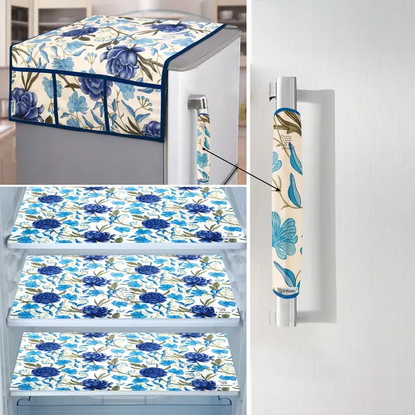 Blue_3-Layer_PolyesterFridge_Top_Cover_&_Fridge_Handle_Cover_&_3_Pc._Fridge_Mat_Set_For_Home