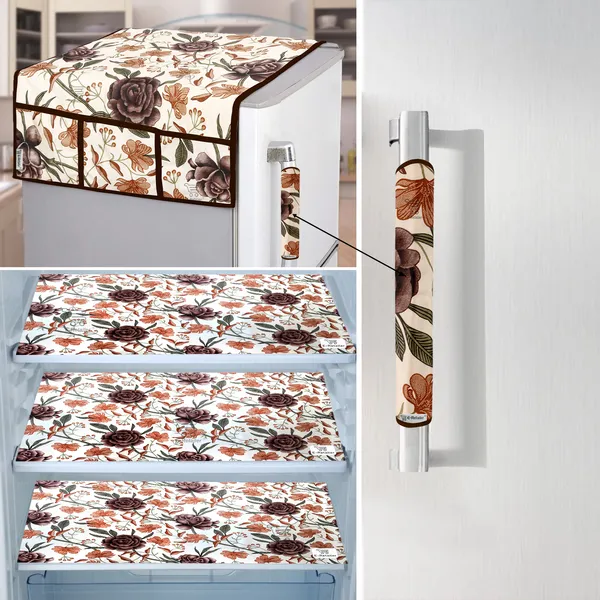 Brown_3-Layer_PolyesterFridge_Top_Cover_&_Fridge_Handle_Cover_&_3_Pc._Fridge_Mat_Set_For_Home