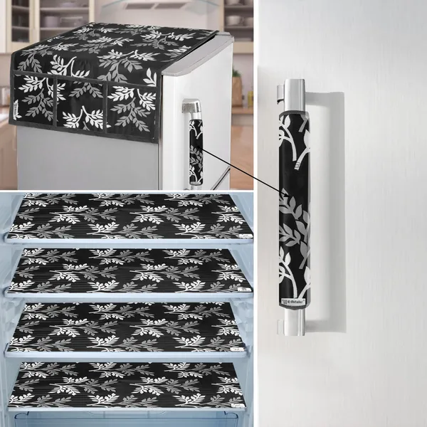 Black_3-Layer_PolyesterFridge_Top_Cover_&_Fridge_Handle_Cover_&_4_Pc._Fridge_Mat_Set_For_Home