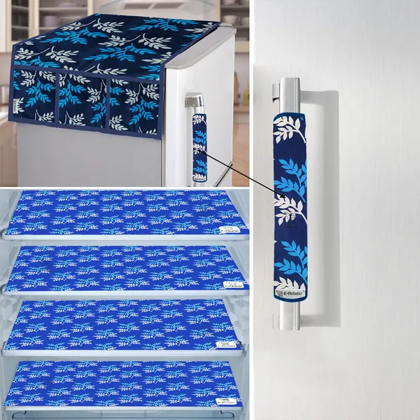 Blue_3-Layer_PolyesterFridge_Top_Cover_&_Fridge_Handle_Cover_&_4_Pc._Fridge_Mat_Set_For_Home
