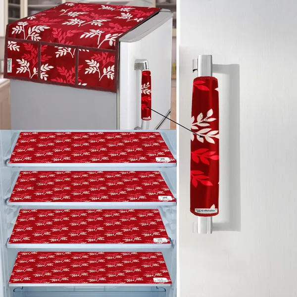 Maroon_3-Layer_PolyesterFridge_Top_Cover_&_Fridge_Handle_Cover_&_4_Pc._Fridge_Mat_Set_For_Home