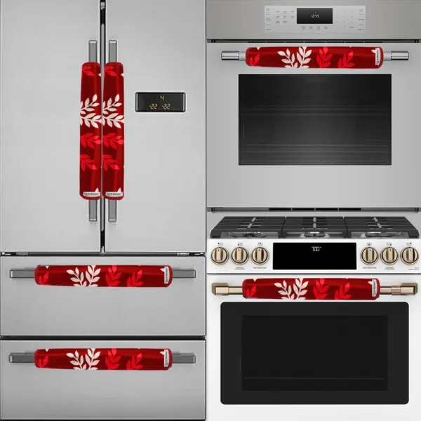 Maroon_3-Layer_PolyesterFridge_Top_Cover_&_Fridge_Handle_Cover_&_4_Pc._Fridge_Mat_Set_For_Home