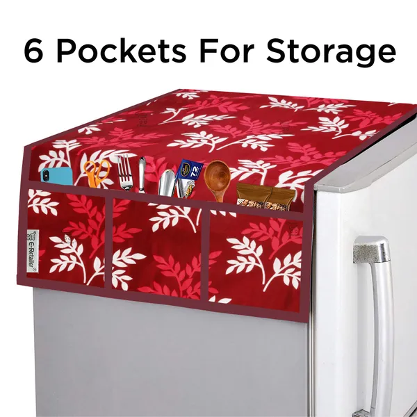 Maroon_3-Layer_PolyesterFridge_Top_Cover_&_Fridge_Handle_Cover_&_4_Pc._Fridge_Mat_Set_For_Home