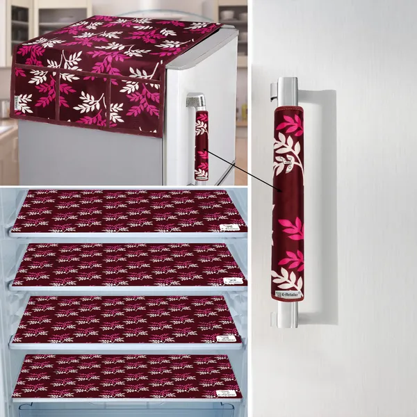 Purple_3-Layer_PolyesterFridge_Top_Cover_&_Fridge_Handle_Cover_&_4_Pc._Fridge_Mat_Set_For_Home