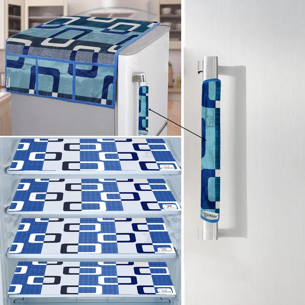 Blue_3-Layer_PolyesterFridge_Top_Cover_&_Fridge_Handle_Cover_&_4_Pc._Fridge_Mat_Set_For_Home