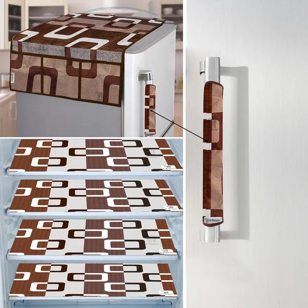 Brown_3-Layer_PolyesterFridge_Top_Cover_&_Fridge_Handle_Cover_&_4_Pc._Fridge_Mat_Set_For_Home