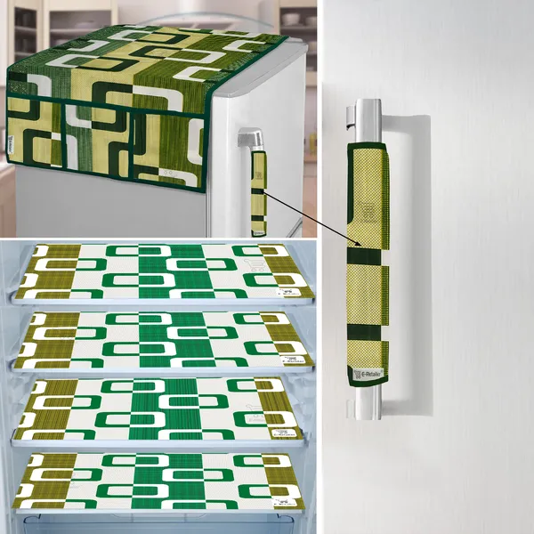 Green_3-Layer_PolyesterFridge_Top_Cover_&_Fridge_Handle_Cover_&_4_Pc._Fridge_Mat_Set_For_Home