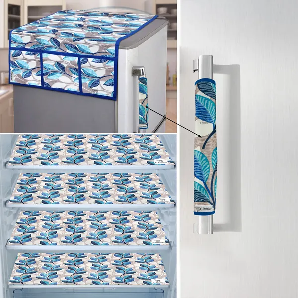 Blue_3-Layer_PolyesterFridge_Top_Cover_&_Fridge_Handle_Cover_&_4_Pc._Fridge_Mat_Set_For_Home