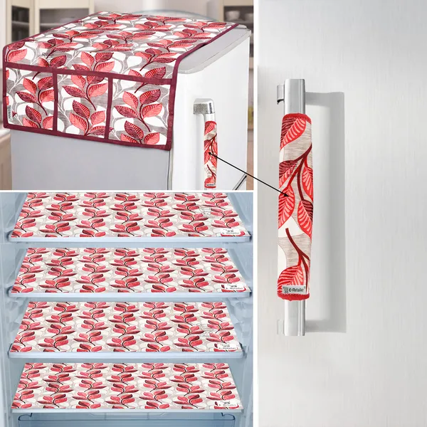 Pink_3-Layer_PolyesterFridge_Top_Cover_&_Fridge_Handle_Cover_&_4_Pc._Fridge_Mat_Set_For_Home