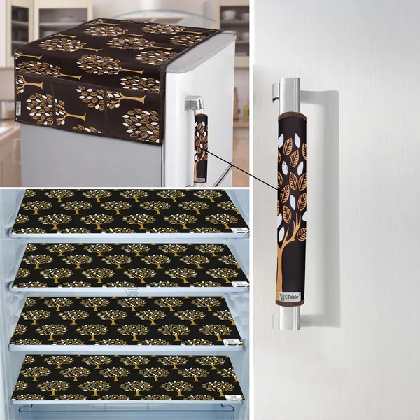 Brown_3-Layer_PolyesterFridge_Top_Cover_&_Fridge_Handle_Cover_&_4_Pc._Fridge_Mat_Set_For_Home