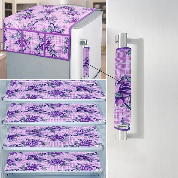Purple_3-Layer_PolyesterFridge_Top_Cover_&_Fridge_Handle_Cover_&_4_Pc._Fridge_Mat_Set_For_Home