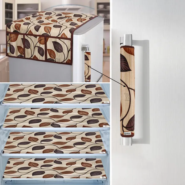 Brown_3-Layer_PolyesterFridge_Top_Cover_&_Fridge_Handle_Cover_&_4_Pc._Fridge_Mat_Set_For_Home