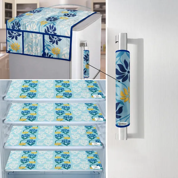 Blue_3-Layer_PolyesterFridge_Top_Cover_&_Fridge_Handle_Cover_&_4_Pc._Fridge_Mat_Set_For_Home