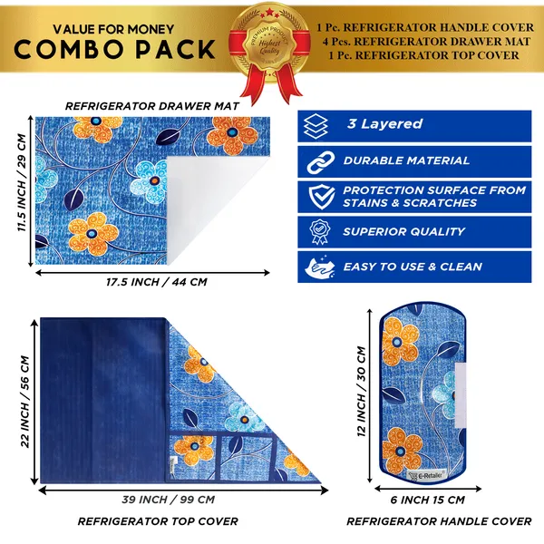 Blue_3-Layer_PolyesterFridge_Top_Cover_&_Fridge_Handle_Cover_&_4_Pc._Fridge_Mat_Set_For_Home