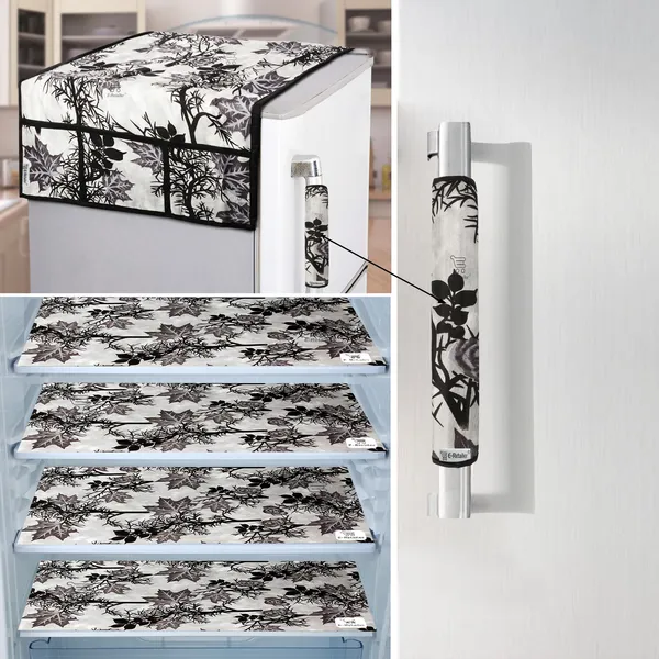 Black_3-Layer_PolyesterFridge_Top_Cover_&_Fridge_Handle_Cover_&_4_Pc._Fridge_Mat_Set_For_Home