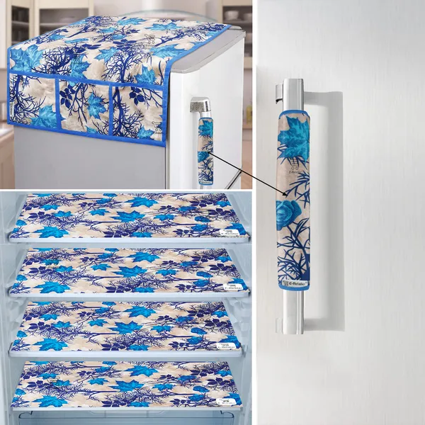 Blue_3-Layer_PolyesterFridge_Top_Cover_&_Fridge_Handle_Cover_&_4_Pc._Fridge_Mat_Set_For_Home