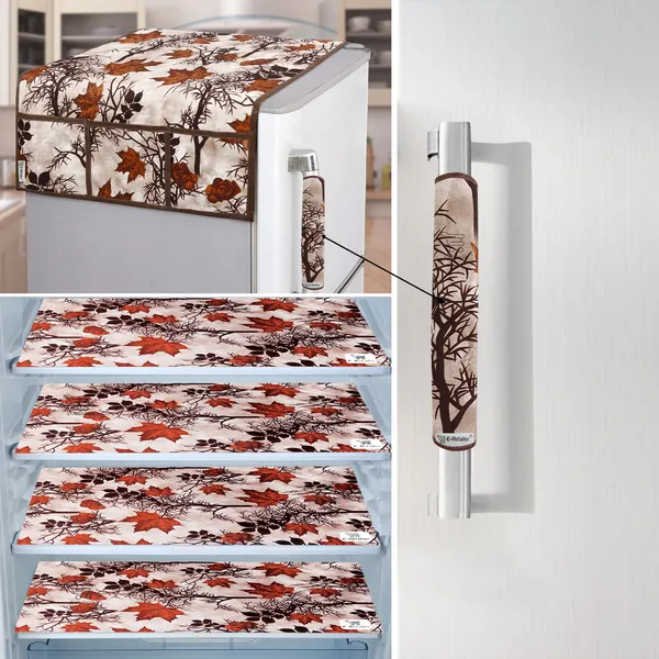 Brown_3-Layer_PolyesterFridge_Top_Cover_&_Fridge_Handle_Cover_&_4_Pc._Fridge_Mat_Set_For_Home