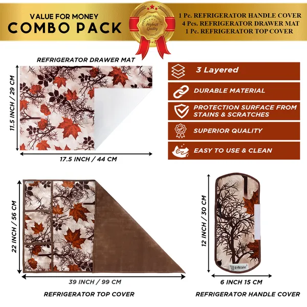 Brown_3-Layer_PolyesterFridge_Top_Cover_&_Fridge_Handle_Cover_&_4_Pc._Fridge_Mat_Set_For_Home