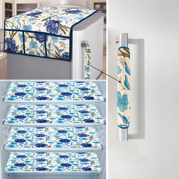 Blue_3-Layer_PolyesterFridge_Top_Cover_&_Fridge_Handle_Cover_&_4_Pc._Fridge_Mat_Set_For_Home