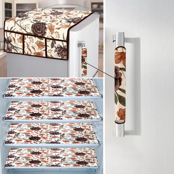 Brown_3-Layer_PolyesterFridge_Top_Cover_&_Fridge_Handle_Cover_&_4_Pc._Fridge_Mat_Set_For_Home