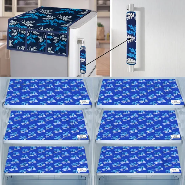 Blue_3-Layer_PolyesterFridge_Top_Cover_&_Fridge_Handle_Cover_&_6_Pc._Fridge_Mat_Set_For_Home