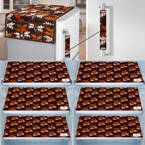 Brown_3-Layer_PolyesterFridge_Top_Cover_&_Fridge_Handle_Cover_&_6_Pc._Fridge_Mat_Set_For_Home