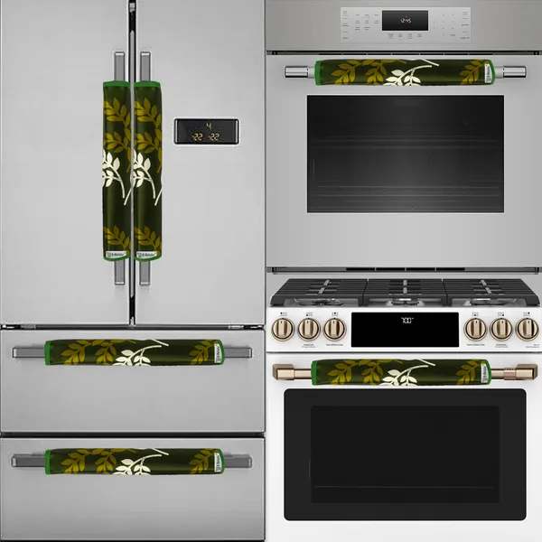 Green_3-Layer_PolyesterFridge_Top_Cover_&_Fridge_Handle_Cover_&_6_Pc._Fridge_Mat_Set_For_Home