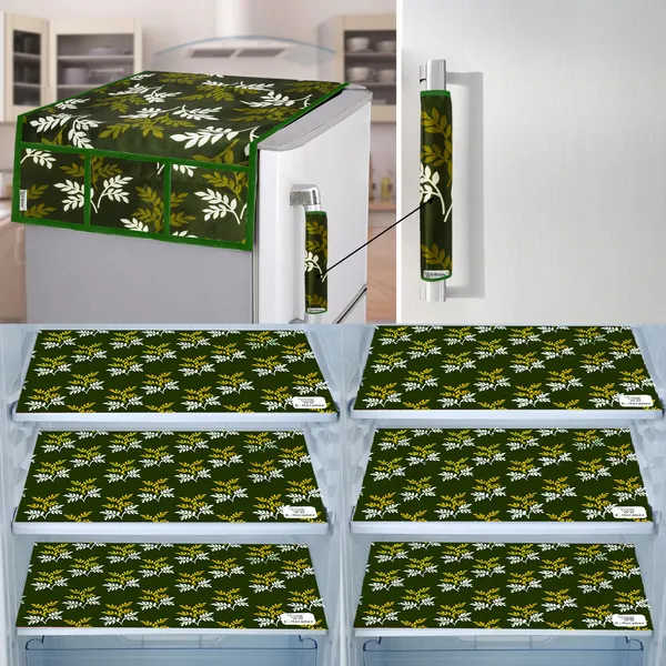 Green_3-Layer_PolyesterFridge_Top_Cover_&_Fridge_Handle_Cover_&_6_Pc._Fridge_Mat_Set_For_Home