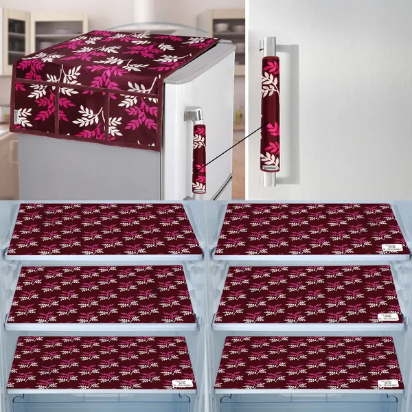 Purple_3-Layer_PolyesterFridge_Top_Cover_&_Fridge_Handle_Cover_&_6_Pc._Fridge_Mat_Set_For_Home