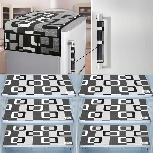 Black_3-Layer_PolyesterFridge_Top_Cover_&_Fridge_Handle_Cover_&_6_Pc._Fridge_Mat_Set_For_Home