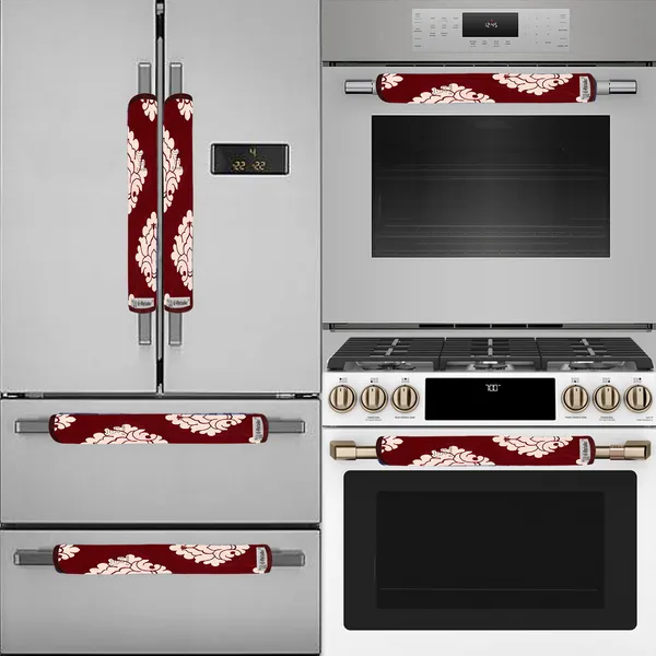 Maroon_3-Layer_PolyesterFridge_Top_Cover_&_Fridge_Handle_Cover_&_6_Pc._Fridge_Mat_Set_For_Home