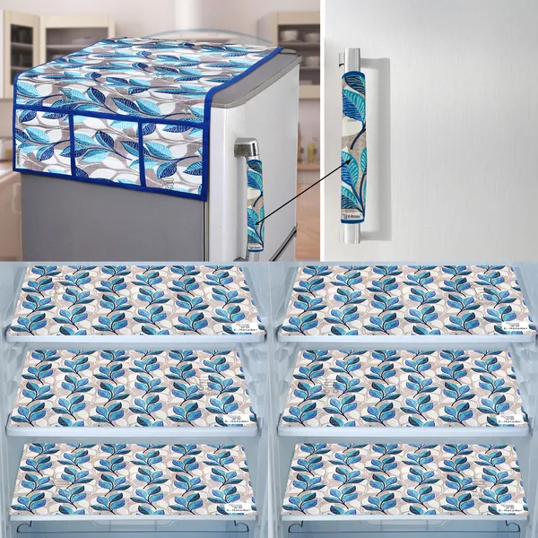 Blue_3-Layer_PolyesterFridge_Top_Cover_&_Fridge_Handle_Cover_&_6_Pc._Fridge_Mat_Set_For_Home