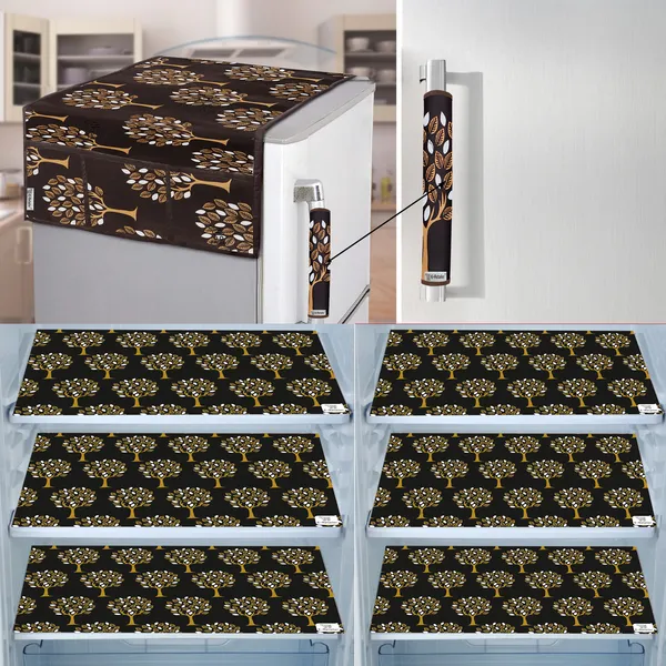Brown_3-Layer_PolyesterFridge_Top_Cover_&_Fridge_Handle_Cover_&_6_Pc._Fridge_Mat_Set_For_Home