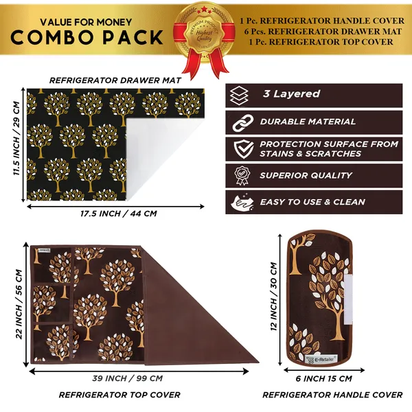 Brown_3-Layer_PolyesterFridge_Top_Cover_&_Fridge_Handle_Cover_&_6_Pc._Fridge_Mat_Set_For_Home