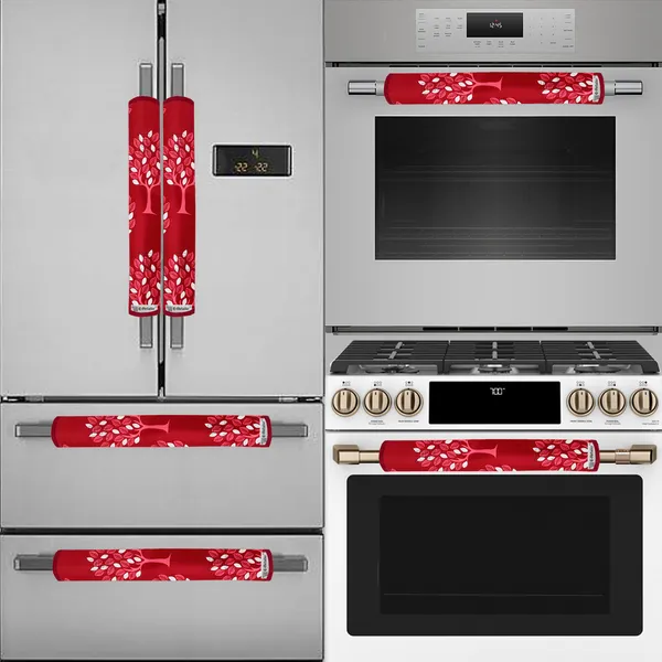 Maroon_3-Layer_PolyesterFridge_Top_Cover_&_Fridge_Handle_Cover_&_6_Pc._Fridge_Mat_Set_For_Home
