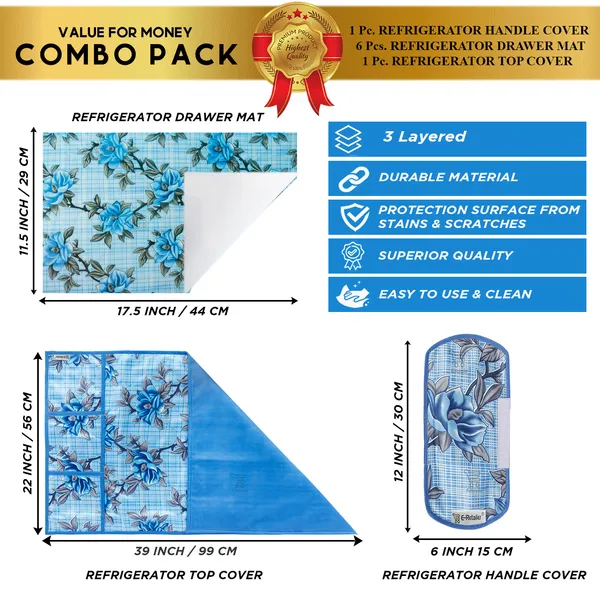 Blue_3-Layer_PolyesterFridge_Top_Cover_&_Fridge_Handle_Cover_&_6_Pc._Fridge_Mat_Set_For_Home