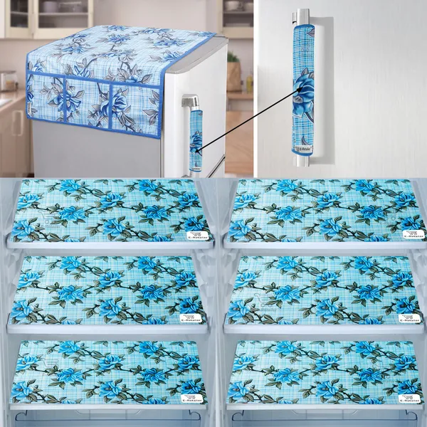 Blue_3-Layer_PolyesterFridge_Top_Cover_&_Fridge_Handle_Cover_&_6_Pc._Fridge_Mat_Set_For_Home