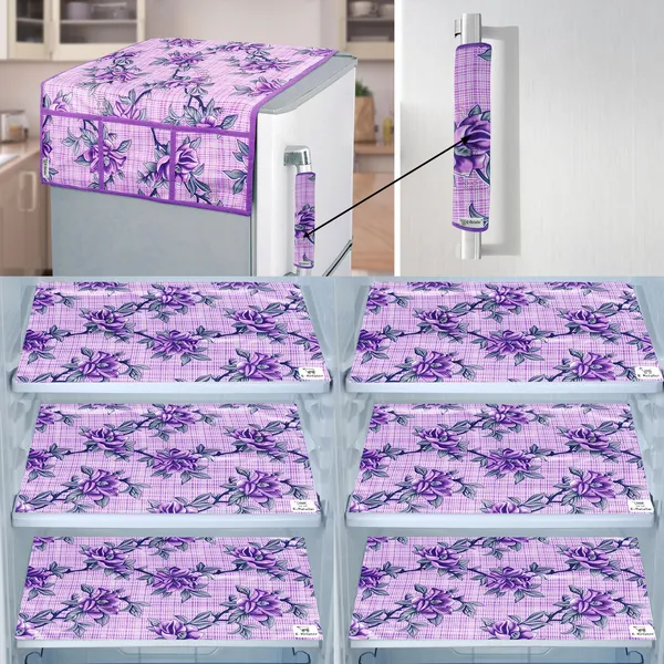 Purple_3-Layer_PolyesterFridge_Top_Cover_&_Fridge_Handle_Cover_&_6_Pc._Fridge_Mat_Set_For_Home
