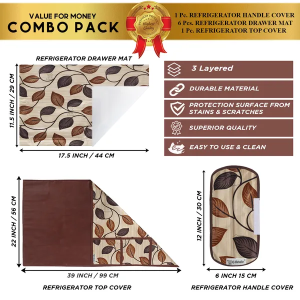 Brown_3-Layer_PolyesterFridge_Top_Cover_&_Fridge_Handle_Cover_&_6_Pc._Fridge_Mat_Set_For_Home